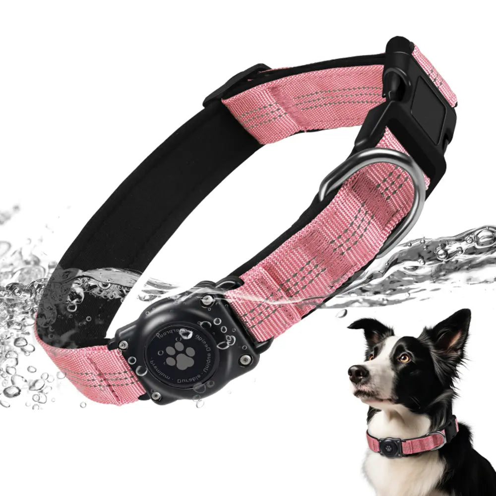 AirTag Dog Collar, Waterproof Integrated GPS Tracker Holder, Reflective Heavy-Duty Nylon Collar for Medium & Large Dogs