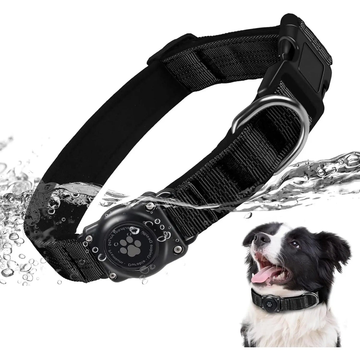 AirTag Dog Collar, Waterproof Integrated GPS Tracker Holder, Reflective Heavy-Duty Nylon Collar for Medium & Large Dogs
