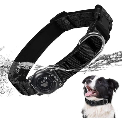 AirTag Dog Collar, Waterproof Integrated GPS Tracker Holder, Reflective Heavy-Duty Nylon Collar for Medium & Large Dogs