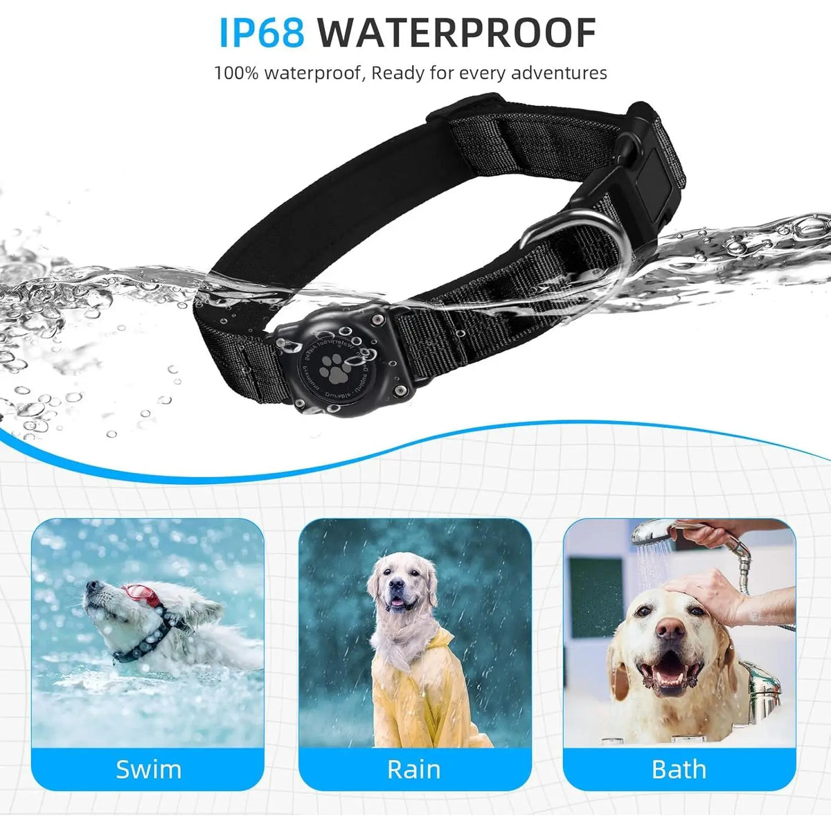 AirTag Dog Collar, Waterproof Integrated GPS Tracker Holder, Reflective Heavy-Duty Nylon Collar for Medium & Large Dogs