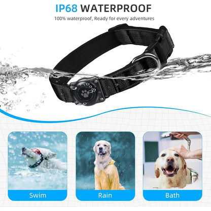 AirTag Dog Collar, Waterproof Integrated GPS Tracker Holder, Reflective Heavy-Duty Nylon Collar for Medium & Large Dogs