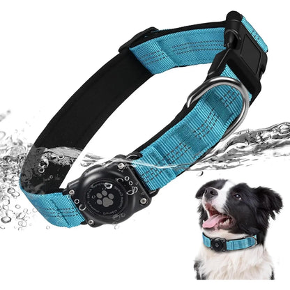 AirTag Dog Collar, Waterproof Integrated GPS Tracker Holder, Reflective Heavy-Duty Nylon Collar for Medium & Large Dogs