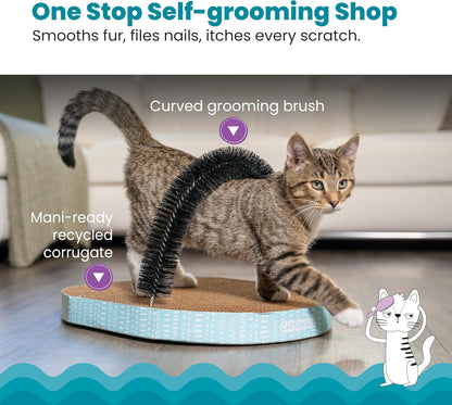 Cat Scratcher with Self-Grooming Brush, 3-in-1 Cardboard Scratch Pad & Lounger, Catnip Infused, 18"