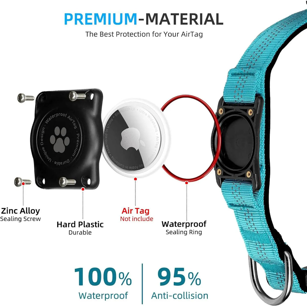 AirTag Dog Collar, Waterproof Integrated GPS Tracker Holder, Reflective Heavy-Duty Nylon Collar for Medium & Large Dogs