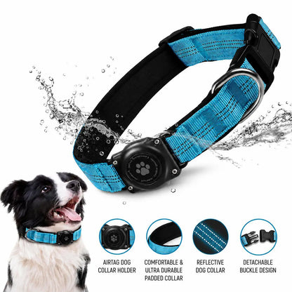 AirTag Dog Collar, Waterproof Integrated GPS Tracker Holder, Reflective Heavy-Duty Nylon Collar for Medium & Large Dogs
