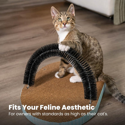 Cat Scratcher with Self-Grooming Brush, 3-in-1 Cardboard Scratch Pad & Lounger, Catnip Infused, 18"